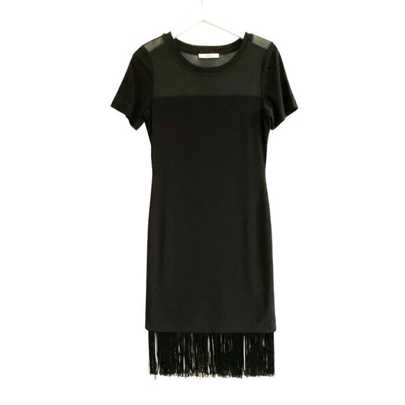 Oasis black short sleeve midi fringe hem dress, size S - Picture 1 of 11